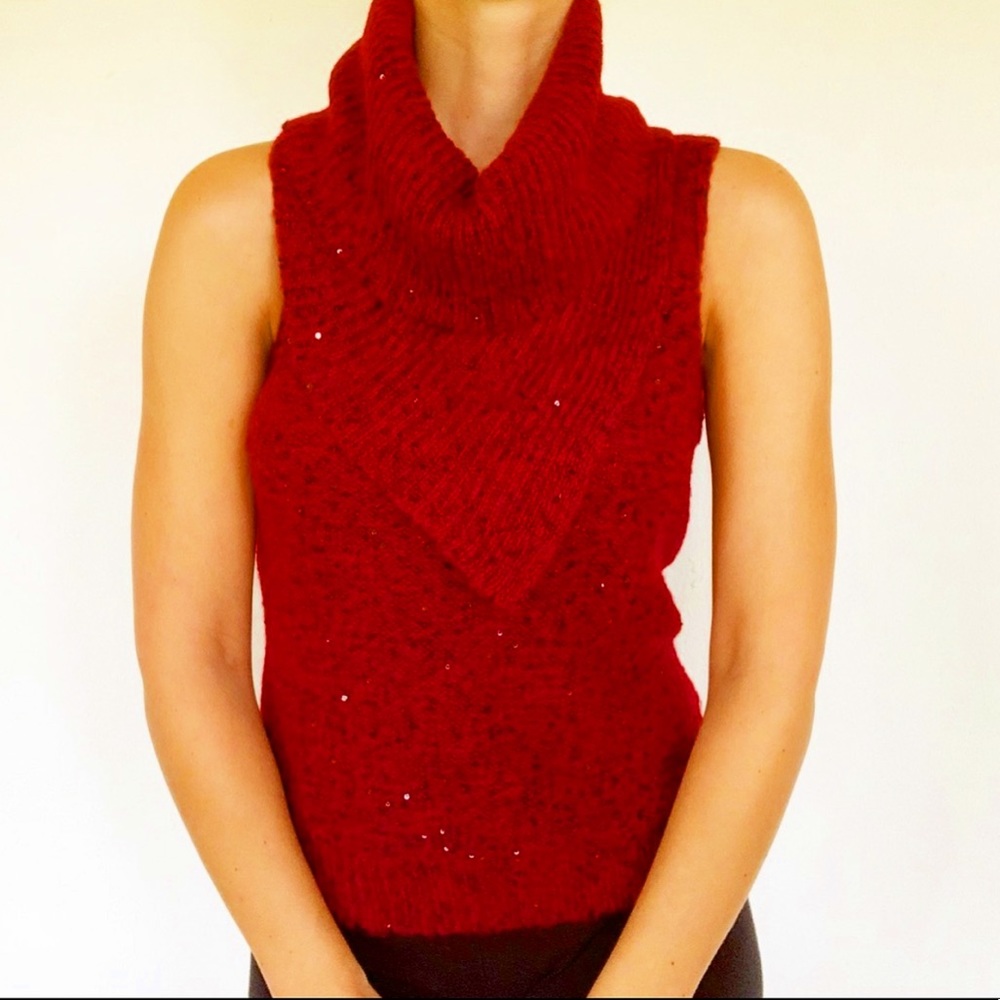 Kenneth Cole red sparkly cowl neck sleeveless sweater size XS